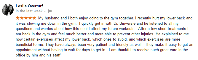 Carbondale Chiropractic Injury Clinic Testimonial